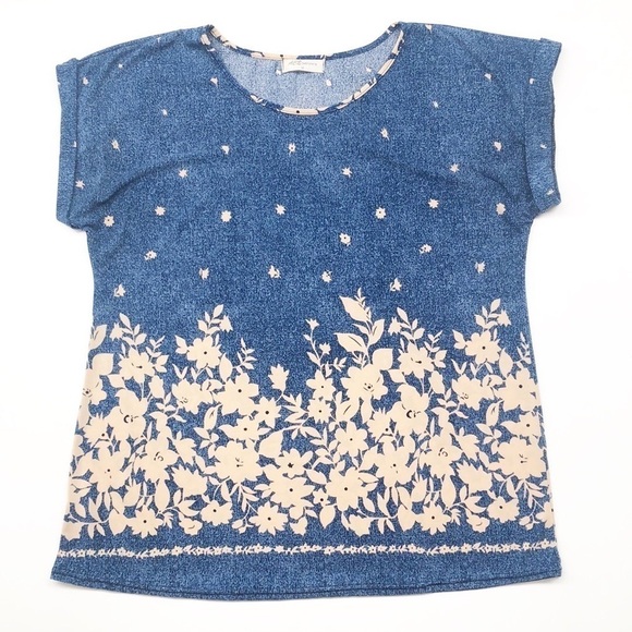 ACE Fashion blue/tan floral top - Picture 1 of 4